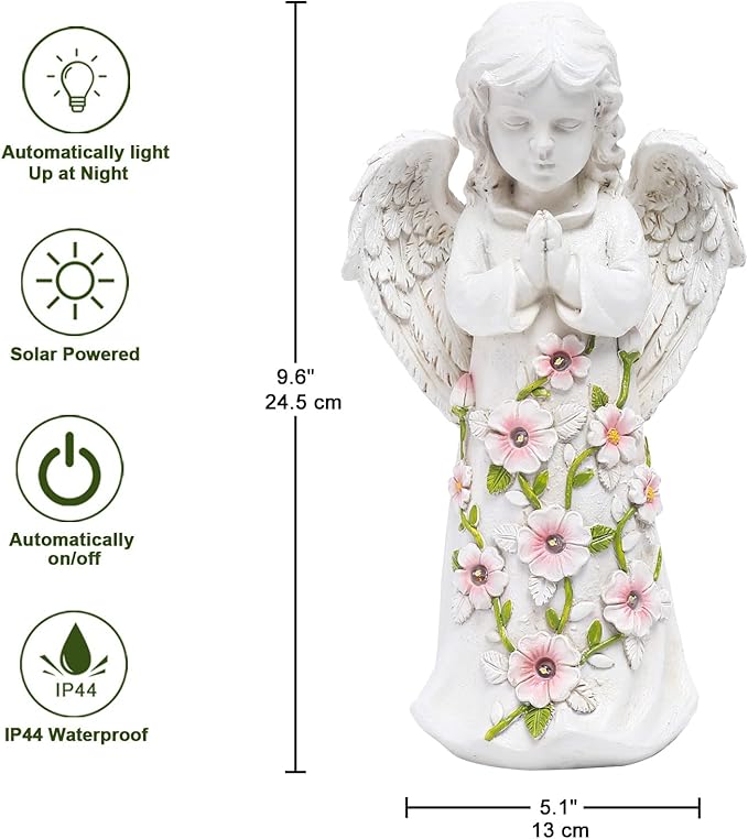 Nacome Garden Outdoor Statues Angel with Succulent and 7 LED Lights – Lawn Decor for Patio, Balcony, Yard Ornament - Unique Housewarming Gifts