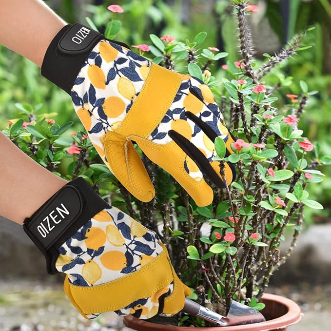 2 Pair Cowhide Leather Thorn Proof & Puncture Resistant Gardening Gloves for Women and Men, Touchscreen Compatible Working Gloves for Weeding, Digging, Planting, Gardening Gifts for Women (Medium)