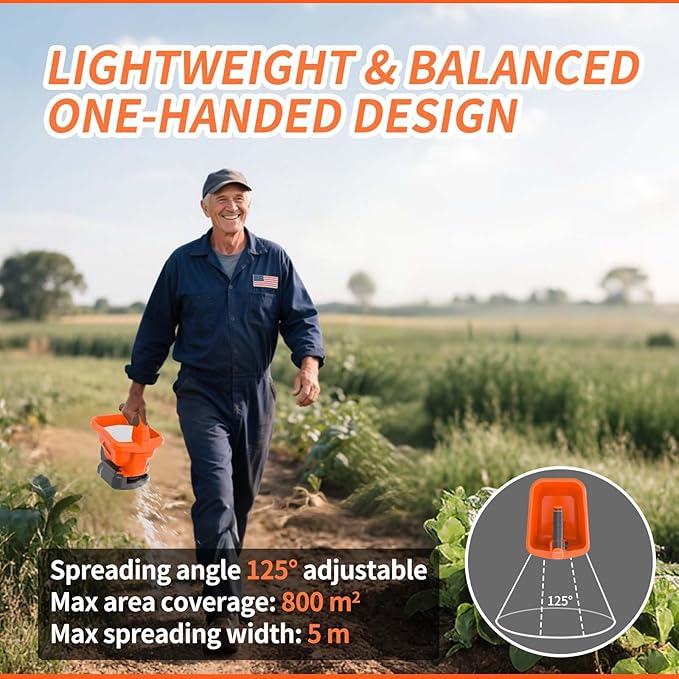 Battery Powered Seed Spreader, Fertilizer Spreader, Lightweight, Spreaders for Lawns, Broadcast Spreader, 8 Seed Settings & 6 Speed Levels, Spreader for Grass Seed, Fertilizer & Ice Melt