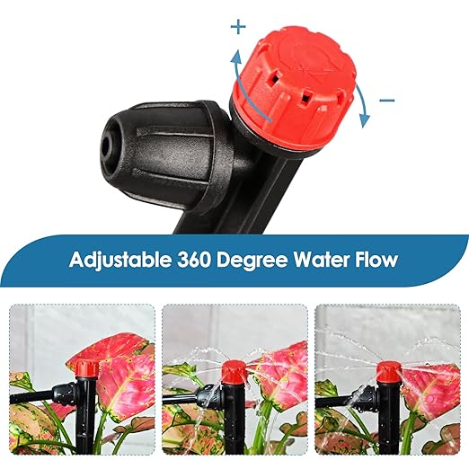 360 Degree Drip Irrigation Emitters Fittings: Adjustable Drip Irrigation Sprayer for 1/4 inch Drip Irrigation Tubing 8 Stream Dripper on 5" Arrow Stake with Barbed Locked Nut (50 Pieces)