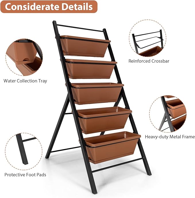 Giantex Set of 2 Vertical Planter Raised Bed, Elevated Garden Beds with Water Drainage Hole, Freestanding 5 Container Boxes for Herb Vegetables Flowers Growing, Outdoor Indoor Patio Balcony