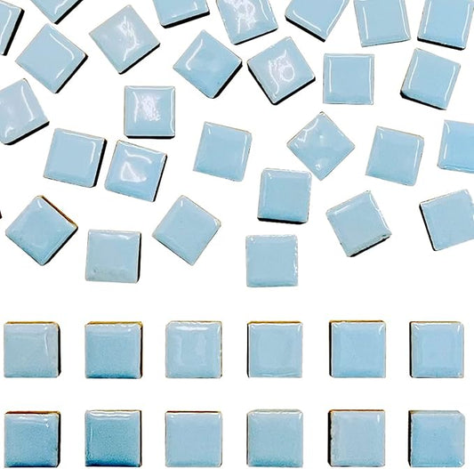 50 Pieces Light Blue Mosaic Tiles for Crafts 1" Ceramic Tiles Assorted Colors Square Ceramic Mosaic Project Supplies for Photo Frame Mosaic Stepping Stones Bath Old Pool Furniture Decor