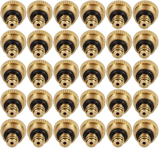 Brass Misting Nozzles 0.016" Orifice (0.4mm) 10/24 UNC, Water Mister Parts Fog Nozzles for Patio Misting System Outdoor Cooling System (30)