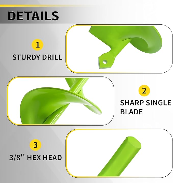 Auger Drill Bit for Planting 1.6"x16.5" Garden Spiral Drill Bit,Heavy-Duty Bulb Auger, Post Hole Digger for 3/8” Hex Driver Drill Solid Shaft