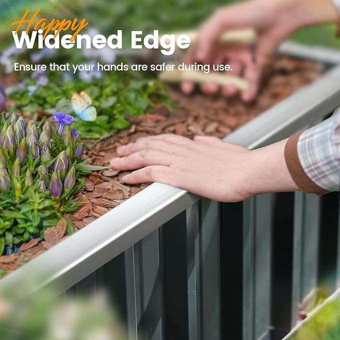 KING BIRD Raised Garden Bed 101" x 36" x 12" 4 Installation Methods for DIY Galvanized Steel Metal Planter Kit Box with 2 Pairs of Gloves (Dark Grey)