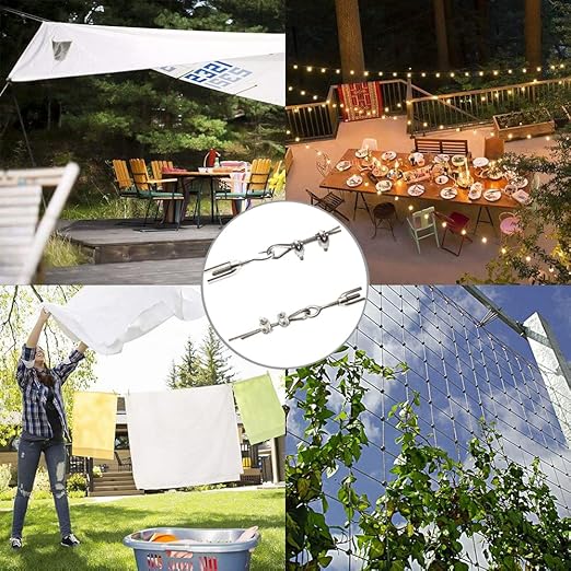 1/16 Wire Rope Kit,Vinyl Coated Aircraft Cable,7x7 Strand Core with Turnbuckles,Crimping Loop Sleeve,Cable Clip Clamp for String Light Hanging,Garden Wire,Clotheslines