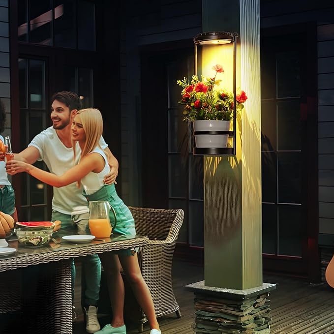 Solar Yard Wall Light with Plant Stands, Wireless Outdoor Solar Wall Lamp with 2 Modes & IP45 Waterproof Dusk to Dawn LED Outdoor Solar Lights for Garden Patio Yard Decoration (1Pack)