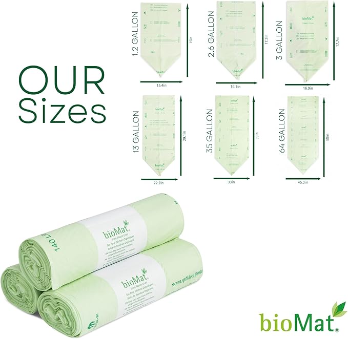 bioMat 64 Gallon Compostable Trash Bags, 30 Count, BPI ASTM D6400 Certified Compost Liner Bags for Trash Can