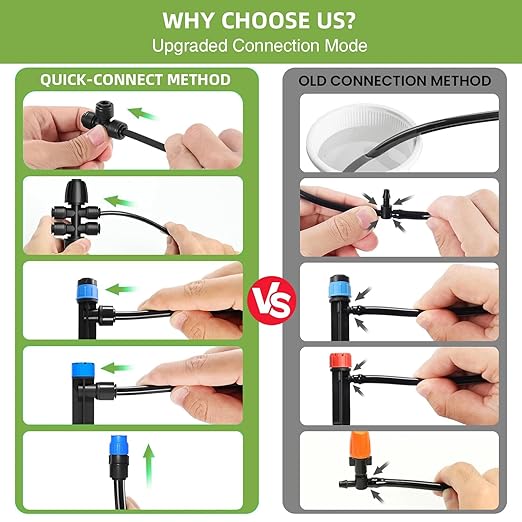 124.6FT Drip Irrigation System Kits Automatic Garden Watering Sprinkler with 1/2 &1/4 inch Tubing Hose Patio Misting Plant Irrigation Water Equipment Quick Connector for Greenhouse Flower Beds Lawn