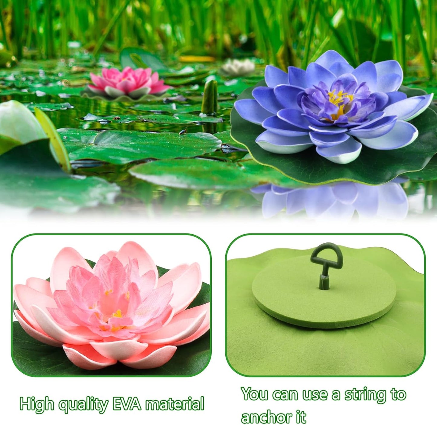 10PCS 3 Sizes Artificial Foam Lotus Floating Flowers with Water Lily Pad Ornaments for Home Garden Pond Decor Pools Water Decorations, Colorful