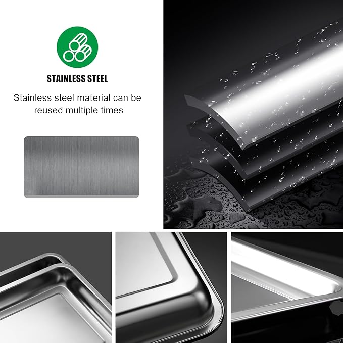 5 Pack Large Stainless Steel Seedling Trays, Heavy Duty Metal Water Catch Trays for Nursery Pots-Transplant, Seed Germination & Propagation Flats (17.5 inch×13.56 inch, 1.18" Height)