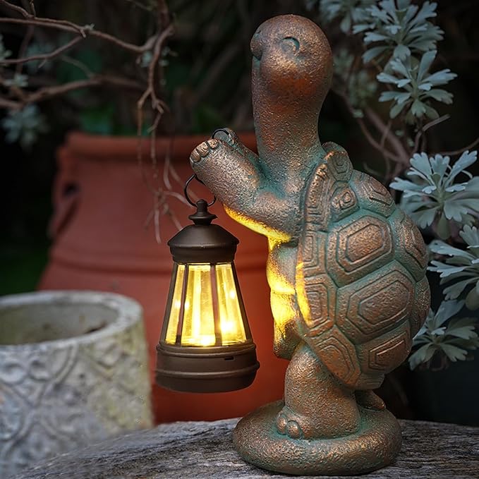 Turtle Solar Powered Outdoor Garden Statue, Resin Turtle Statue with Solar Light Lantern, Decorative Lawn, Yard Outdoor Turtle Decoration. Unique Home Decoration, Gifts for Women