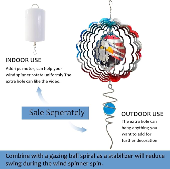 Wind Spinner - American Flag Eagle Wind Spinners, Hanging Wind Sculptures, 12in 3D Metal Birds Wind Catcher, Outdoor Garden Decor Yard Art Patriotic Decoration Eagle Gifts for Men Women