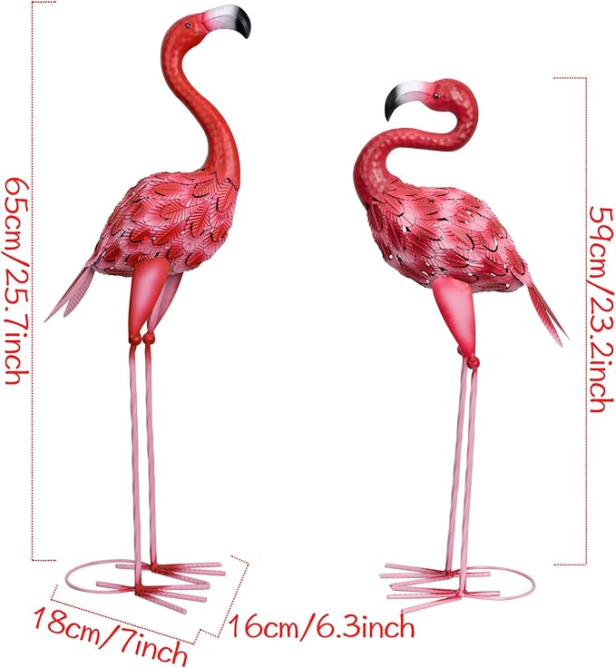 XONOR Metal Flamingo Garden Statues Red Flamingo Yard Art Outdoor Sculptures for Home Patio Lawn Backyard Décor, Set of 2