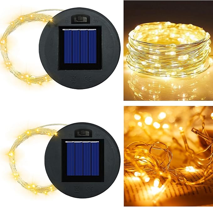 Solar Panel Lantern Lid - Waterproof Led Garden Lights, 2 Pack (Warm/Warm)
