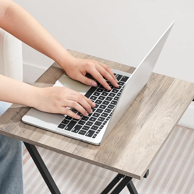 HOOBRO Folding TV Tray Table, Wooden TV Tray, Portable Sofa Side Snack Table, Industrial Desk for Small Spaces, Space-Saving, Easy to Install and Fold, Greige and Black BG27BZ01