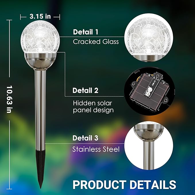 SOLPEX Solar Garden Lights Outdoor, 3 Pack Multi-Color Changing&White 2 Modes Solar Powered Glass Ball Garden Lights Waterproof for Patio Decoration