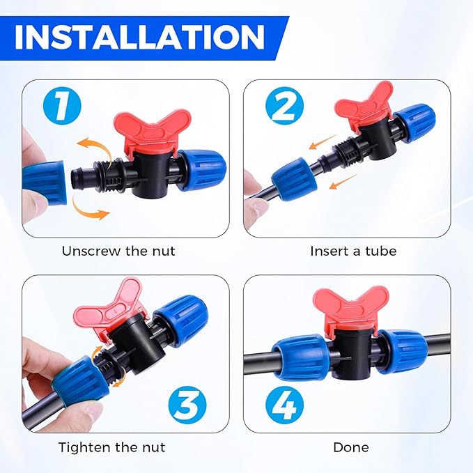 Drip Irrigation Fittings Kit for 1/2 Inch Tubing, 24 PCS 1/2" ID x 0.6-0.63" OD 16 mm Drip Anti-drop Barbed Locked Nut Connectors - 5 Tees, 5 Couplings, 2 Switch Valves, 5 End Cap, 5 Elbows, 2 Adapter