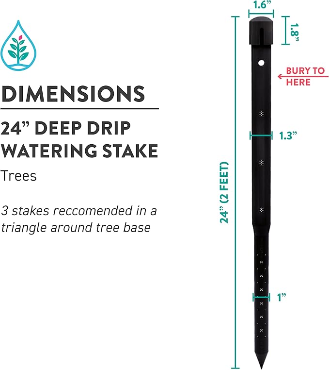 24" DEEP DRIP Watering Stake (3 Pack) (Black), 24GKDD