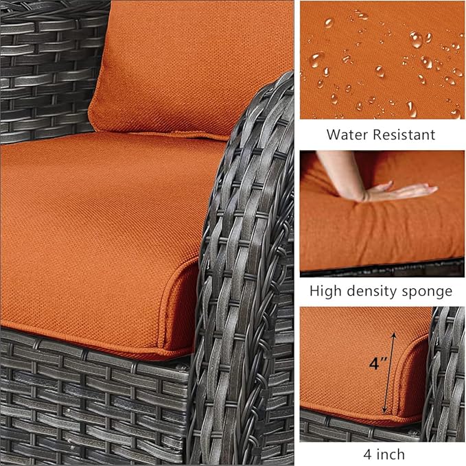HUMMUH Outdoor Swivel Rocker Wicker Patio Chairs Set of 2, Rattan Rocking Chair Furniture Set(Grey,Orange)