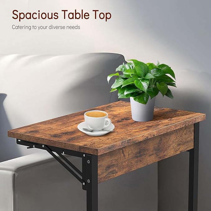 Tatub 24" Folding C Shaped End Table Set of 4, Small Sofa Side Laptop Desk, Couch TV Tray Table for Living Room, Bedroom, Rustic Brown