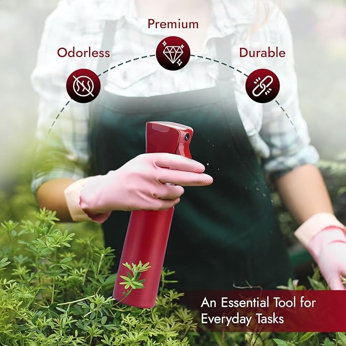 VIGOR PATH Continuous Spray Bottle with Ultra Fine Mist - Versatile Water Sprayer for Hair, Home Cleaning, Salons, Plants, Aromatherapy, and More - Empty Hair Spray Bottle - 300ml/10.1oz (Red)