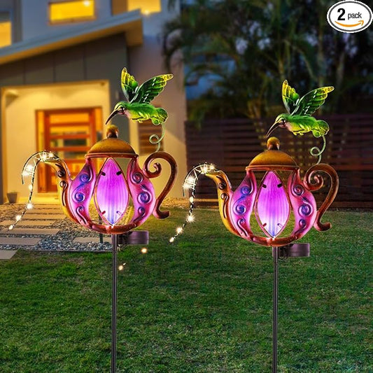 2 Pack Garden Lights, Solar Outdoor Lights with Metal Stake, Waterproof Landscape Lighting Solar Powered Yard Art for Pathway, Lawn, Porch - Purple