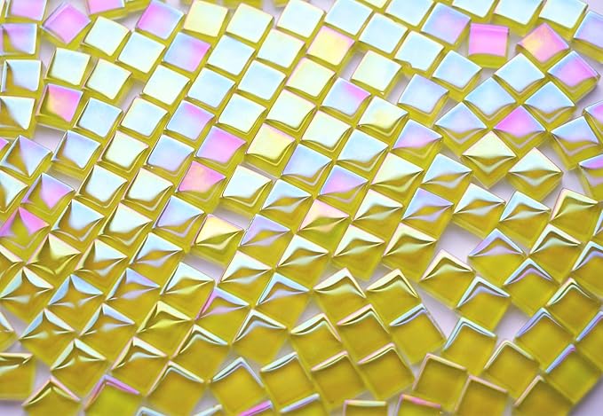 300G Iridescent Mosaic Tiles, 0.4 inches Square Mosaic Glass Pieces, Mini Tiles for Glass Projects, Great for Mosaic Craft, 335pcs Crisp Sunshine Yellow Mosaic Great for Art Supplies