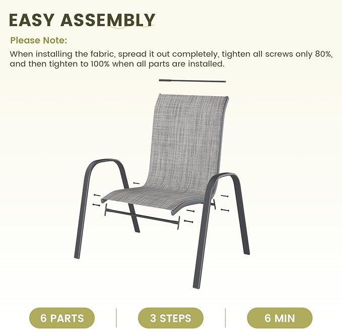 UDPATIO Patio Chairs Set of 2, Stackable Outdoor Dining Chairs with High Back, Breathable Textilene Fabric Outdoor Chair All Weather, 350LBS Capacity for Garden, Backyard (Light Grey)