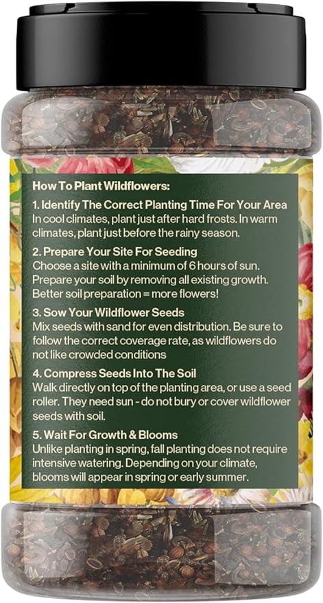 Wildflower Seed Shaker – Awesome Annual Mix by GevaGrow - 2 Ounce Shaker