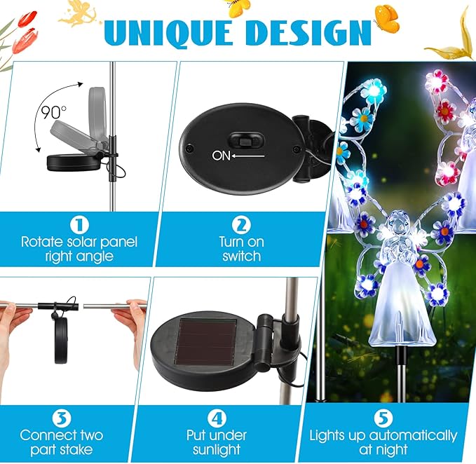 4 Pieces Solar Angel Stake Lights, Multicolor Angel LED Garden Decorations, Multicolor Garden Outdoor Solar Lights, Cemetery Decorations for Grave Yard, Memory Sympathy Gifts Favor