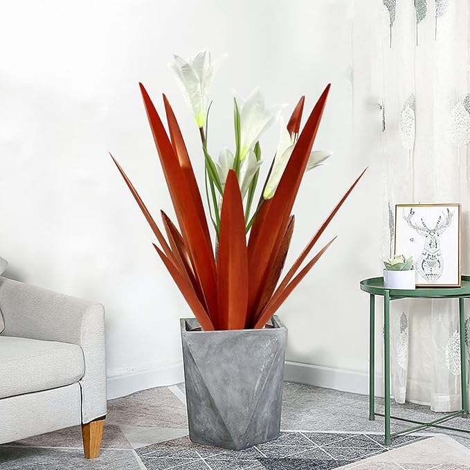 Homight Metal Agave Plant Outdoor Decoration Outdoor Garden Decoration Lily Mexican Yard Art Plant Garden Agave Lily Decorative Garden Gift… (2 Big White Lilies)