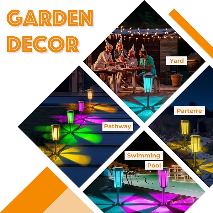 Solar Garden Decor Light, 4Pack Solar Outdoor Lights Color Changing, Bright Solar Pathway Lights Outside Waterproof, Solar Walkway Lights Warm White for Landscape Path Yard Patio Driveway