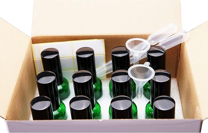 YIZHAO Blue Glass Spray Bottles 2oz, with Small Fine Mist Spray, Metal Cap, Refillable for Essential Oil,Travel,Cleaning,Perfume,Aromatherapy,Makeup – 12 Pcs