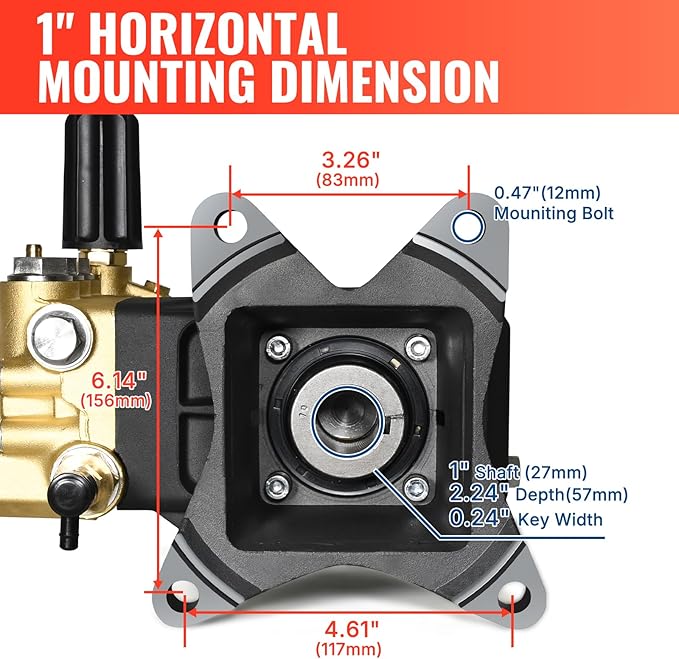YAMATIC Horizontal Triplex Plunger Pressure Washer Pump 1" Shaft 4300 PSI 4.2 GPM, Replacement for Simpson AAA 90034, 90039,90038, Honda GX340, GX390, GX270 for Industrial Gas Powered Washers