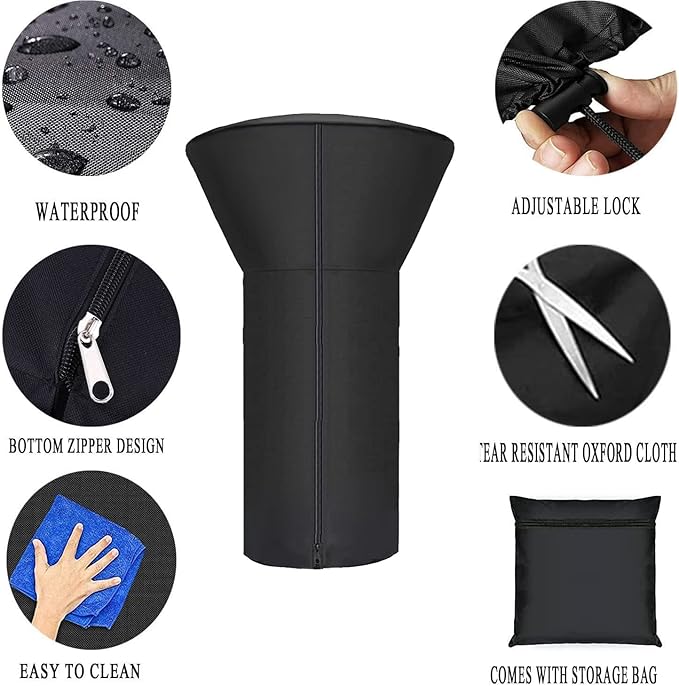 SIRUITON Tabletop Heater Cover Waterproof with Zipper Water-Resistant 22 Inch Round Stand-Up Table Top Patio Heater Cover 420D Black