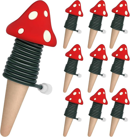 BYDOLL Plant Self-Watering Stakes Automatic Watering Terracotta Spikes for Indoor Outdoor Plants,Houseplant Mushroom Insert Devices for Vacation use,Bonsai Drip Irrigation System (10 Pack)
