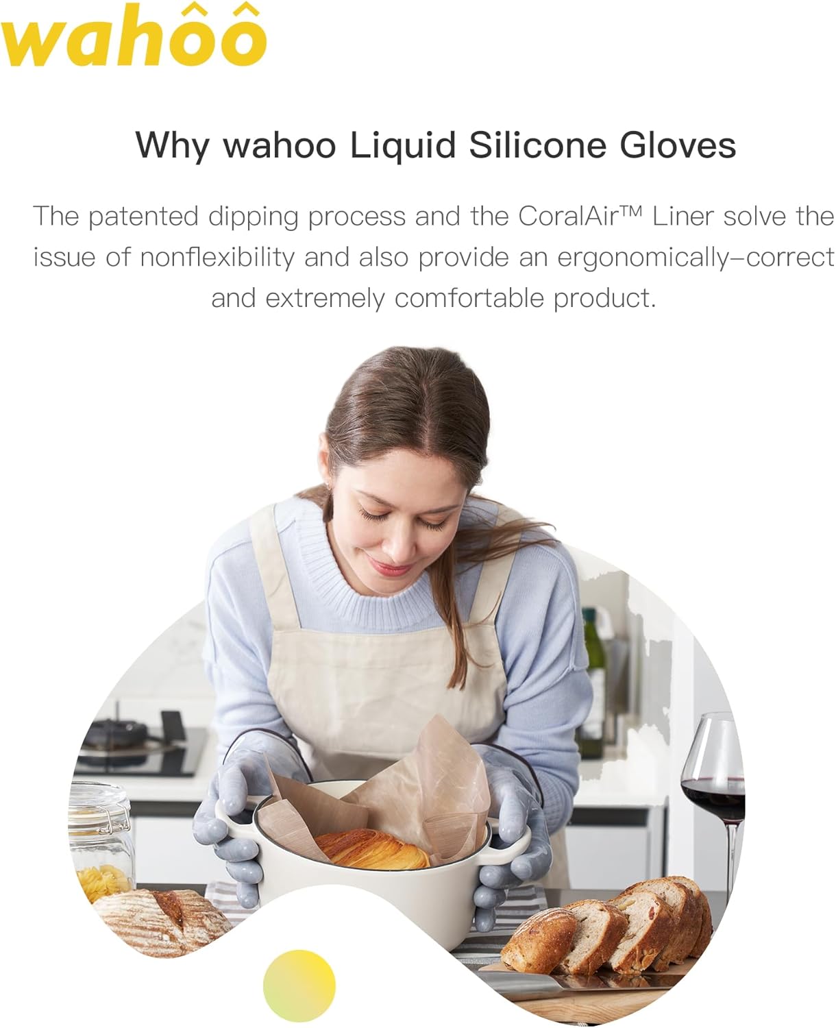 wahoo Professional Liquid Silicone Oven Mitts Gloves, Heat Resistant Gloves for Cooking, Baking, CoralAir Liner, 12 Inch, Purple, XXL