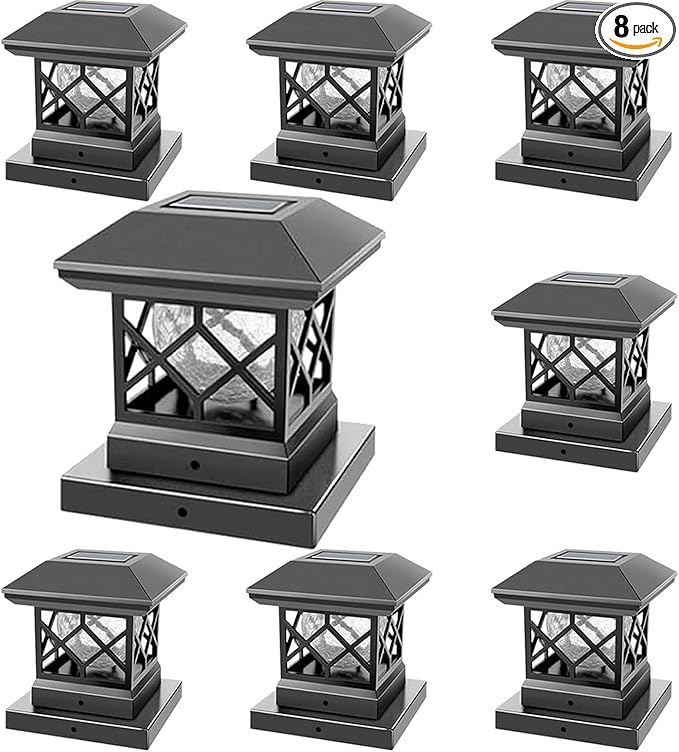 TWINSLUXES Solar Post Cap Lights Outdoor - Waterproof LED Fence Post Solar Lights for 3.5x3.5/4x4/5x5 Wood Posts in Patio, Deck or Garden Decoration Warm Light… (8 Pack)