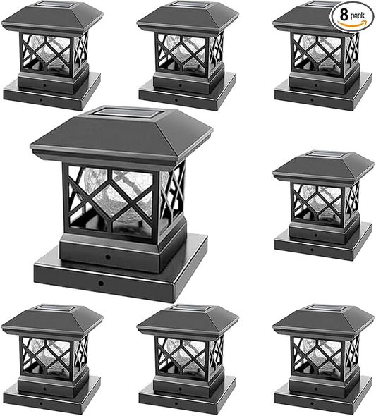 TWINSLUXES Solar Post Cap Lights Outdoor - Waterproof LED Fence Post Solar Lights for 3.5x3.5/4x4/5x5 Wood Posts in Patio, Deck or Garden Decoration Warm Light… (8 Pack)