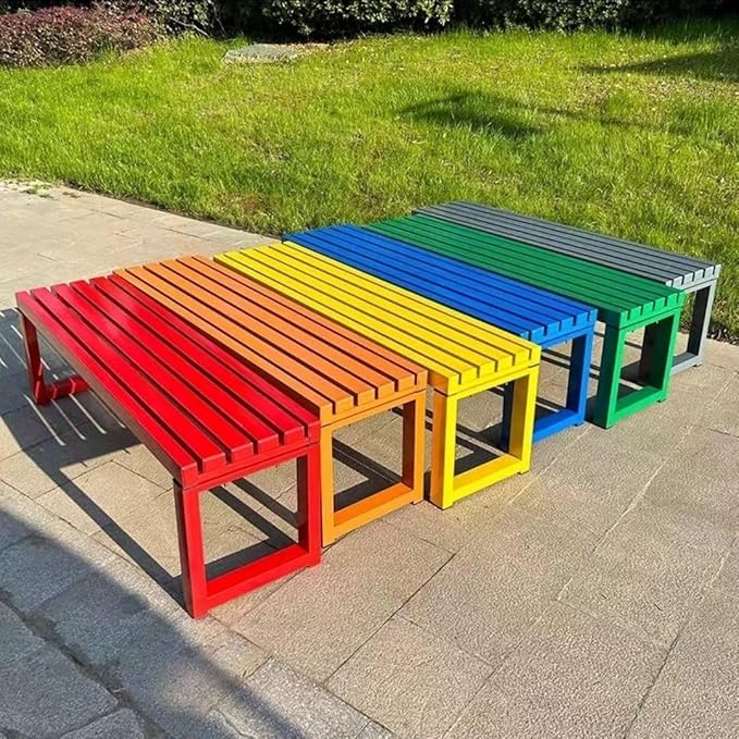 Weatherproof Metal Dining Bench, Outdoor Bench Backless Patio Bench 2-Person Farmhouse Bench Garden Bench for Kitchen, Living Room, Entryway(Red,59in)