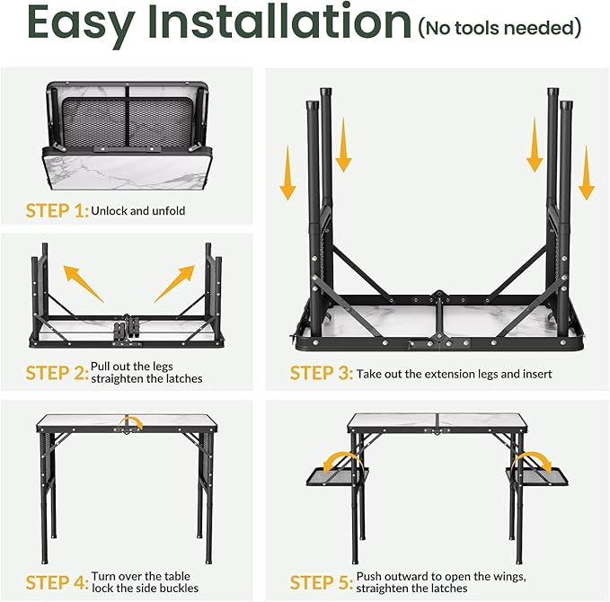 Titanker Folding Camping Table 3ft, Folding Picnic Table, Camp Tables Portable, 50% Extra Side Space, Outdoor Patio Table, RV/Car Camping Essentials, Aluminum Light & Solid