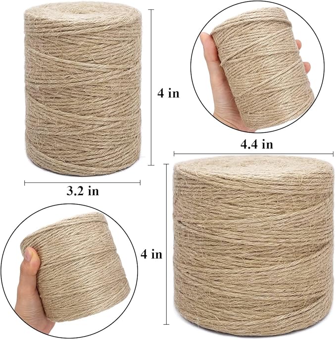 1000FT Jute Twine Rope 3mm Natural Thick Garden Twine String Heavy Duty for Gardening Bundling Crafts Arts Gift Wrapping Packing Material Wedding Christmas Decoration Bulk