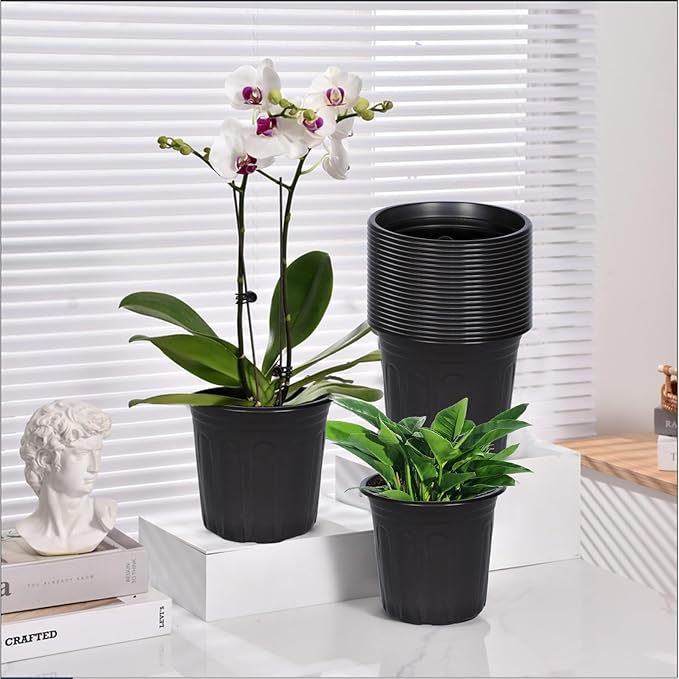 DI QIU REN 100-Pack 1 Gallon Flexible Plant Nursery Pots, Plastic Flower Pots Seedling Pots with 200Pcs Plant Labels, Plastic Plant Pots with Drainage Holes for Plants, Cuttings, Transplanting