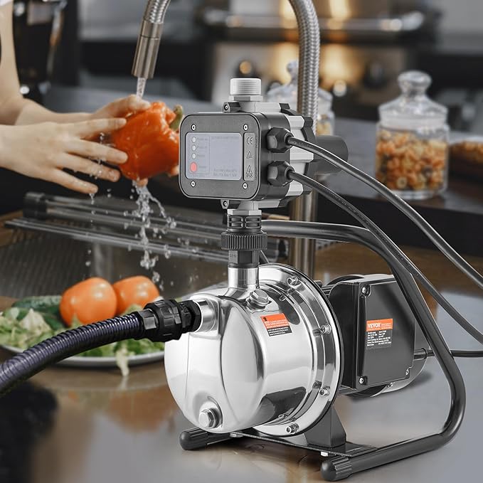 VEVOR 1HP Shallow Well Pump Portable, 1380 GPH Garden Jet Pump with Automatic Controller, 145 ft Head Stainless Steel Sprinkler Booster Pumps, for Garden Lawn Irrigation System, Water Transfer