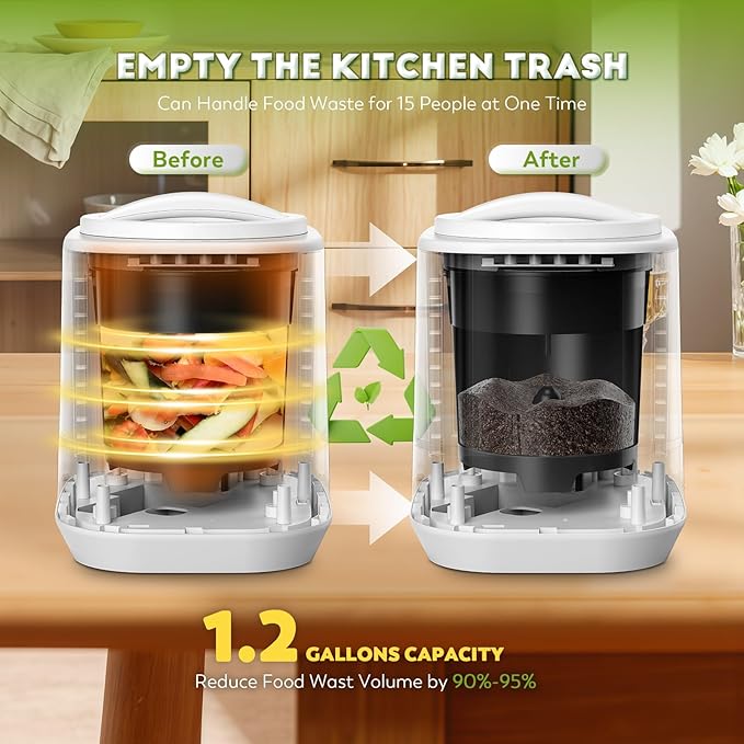 Electric Composter for Kitchen,4.2L Smart Compost Bin with 2 Carbon Filters,Quick Composting Machine Turn Food Waste to Fertilizer,Odorless/Auto-Cleaning/Outdoor&Indoor Countertop Food Waste Compost