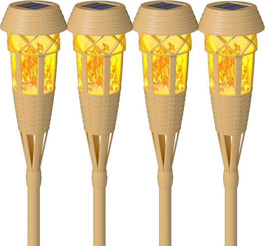 Solar Outdoor Lights – Solar Torch Lights with Flickering Flame for Garden Decor, Waterproof Solar Garden Lights, Outdoor Patio & Pathway Yard Decorations with Flame Torches - 4 Pack