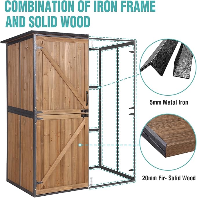 Sheds & Outdoor Storage,Large Garden Shed with Metal Frame Structure and Adjustable Shelves,Bike Storage Tool Cabinet Box for Backyard Garden Patio Lawn (Brown)