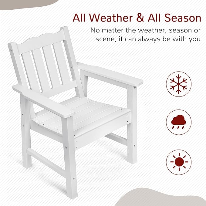 All-Weather Patio Chairs Set of 2, HIPS Outdoor Chairs with 400 lbs Weight Capacity, Patio Dining Chairs for Backyard, Deck, Garden and Porch, White
