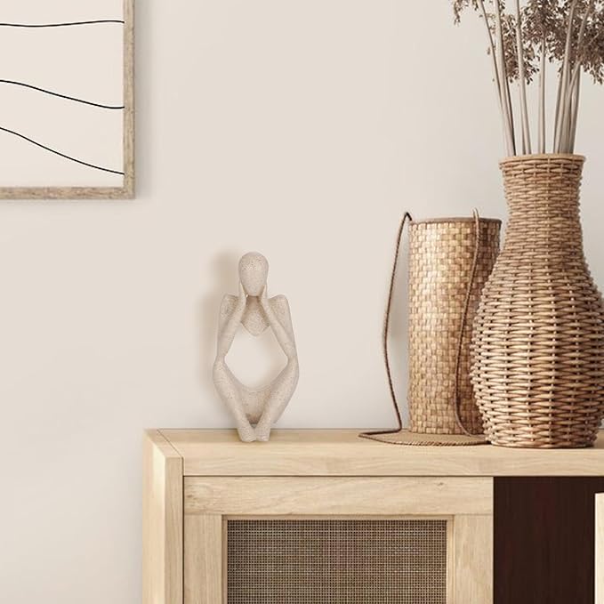 INNOLITES Boho Decor Thinker Statue Abstract Art Sculpture, Sandstone Resin Collectible Figurines for Home Living Room Office Shelf Decoration(Middle, Large)